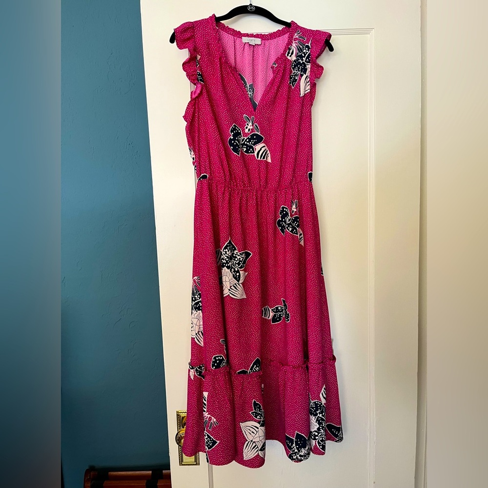 Loft Pink Floral Midi Dress